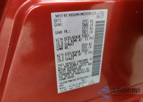 2017 Nissan Pathfinder S z USA, uszkodzony, nr VIN 5N1DR2MN3HC696867